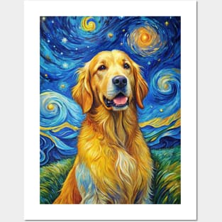 Golden Retriever Dog Breed Painting in a Van Gogh Starry Night Art Style Posters and Art